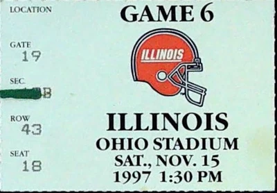 Ohio State Buckeyes Illinois NCAA Boleto de fútbol americano Talón Casco Estadio 15/11/1997 Foto 1 de 2