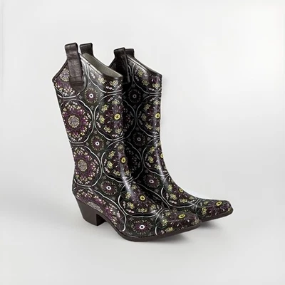 Botas Corkys Rodeo, Flower Power Western Rubber/Rain Boots, Tamanho: 7 - Imagem 1 de 4