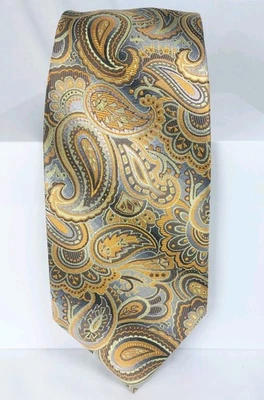 Venturi Uomo Mens Necktie 3.75"x60" Paisley Tan Brown Orange - Image 1 of 4