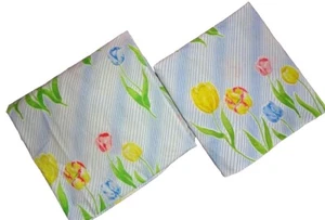 VINTAGE WAMSUTTA COLORFUL TULIPS BLUE PINK YELLOW GREEN (2PC) TWIN SHEET SET - Picture 1 of 11