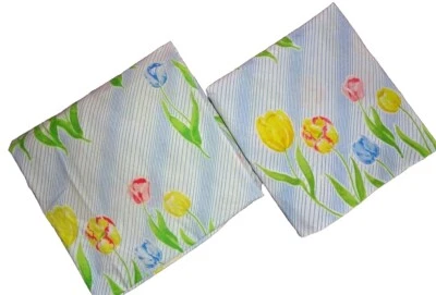 JUEGO DE SÁBANAS DOBLES VINTAGE WAMSUTTA COLORIDAS TULIPANES AZUL ROSA AMARILLO VERDE (2 PIEZAS)   Foto 1 de 4