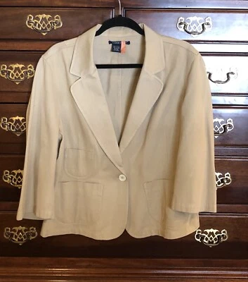 Blazer Boston Propio Talla 14 Vintage Tostado Caqui 3 Bolsillos Manga 3/4 Abertura Algodón Foto 1 de 4