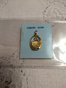 Sterling Silver With Gold Overlay Oval Shaped Baptism Pendant Charm - Picture 1 of 6