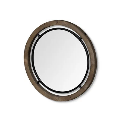 24" Brown Round Wood Framed Accent Mirror - Image 1 of 4