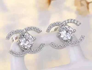 2Ct Round Cut Lab-Created Diamond Women's Stud Earring 14K White Gold Plated - Picture 1 of 2