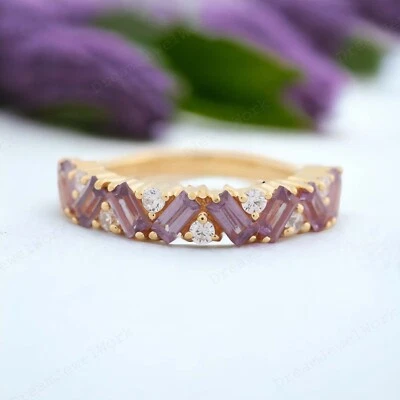 14k Yellow Gold 4X2 MM Baguette Cut Alexandrite Cubic Zirconia Matching Band - Image 1 of 3