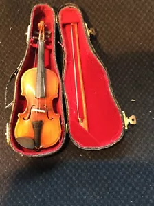 Miniature Violin In Case WithBow Circa 1960s 7" Vintage Musical Collectible - Picture 1 of 9