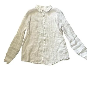 Camisa CP Tonos Hecha en EE. UU. Lino Abotonada Blanca/Azul Marino Costuras Talla Grande - Imagen 1 de 9