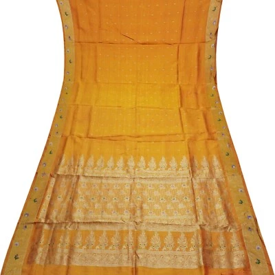 Saris naranjas vintage 100 % seda pura Zari tejido a mano sari 5YD decoración tela artesanal Foto 1 de 4