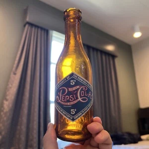 Honey Amber Hand Blown 1973 Repro PEPSI COLA NEW BERN NC bottle embossed labeled - Picture 1 of 11