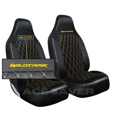 2 fundas de asiento negras acolchadas de cuero con logotipo amarillo para Ford Ranger Wildtrak Foto 1 de 2