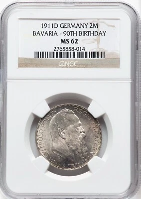 Bavaria - 1911 D Otto 2 Marks - NGC MS62 - Stunning PQ - LOOKS BETTER ! - Image 1 of 2
