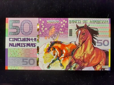 2014  50 NUMISMAS  KAMBERRA  BK 50f  HORSES  FANTASY NOTE POLYMER - Image 1 of 2