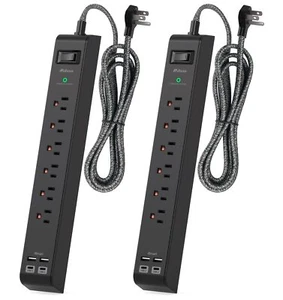 2 Pack Surge Protector Power Strip - 6 Outlets 4 USB Charging Ports, 5Ft Braided - Picture 1 of 7