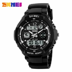 SKMEI Men's Waterproof Sport Army Alarm Date Analog Digital Black Wrist Watch AU - Picture 1 of 25