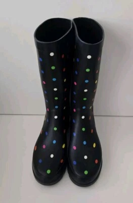 Botas de lluvia SUGAR para mujer negras de 1/2" plataforma rifa punta redonda tacón bloque 9 M Foto 1 de 4