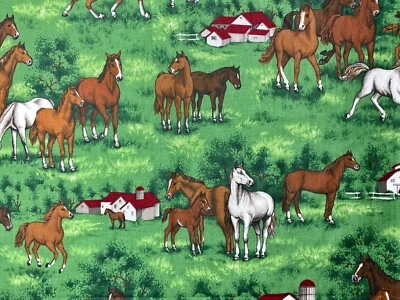 Horses Foal Barns Stables Ranch VIP Cranston Quilting Cotton Fabric 44x44 - Image 1 of 4