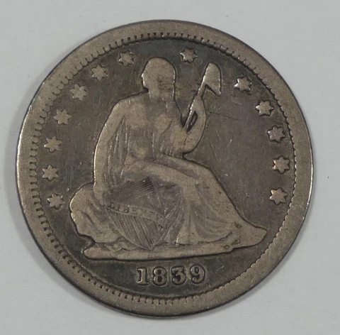 1839 Liberty Seated  Quarter VERY FINE Silver 25c Cover