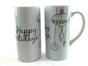 FOOD NETWORK Happy Holidays With Silver Rim MUG 6" TALL COFFEE LATTE CUP 16OZ - Picture 1 of 6