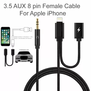 8 pin Port to 3.5 mm Audio Jack Aux Cable & 8 pin Charge Female Cable iPhone 13 - Picture 1 of 2