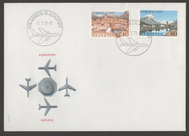 SWITZERLAND 1977 COVER FROM GENEVE AIRPORT WITH EUROPA SET PLANES MOUNTAIN - Image 1 of 1