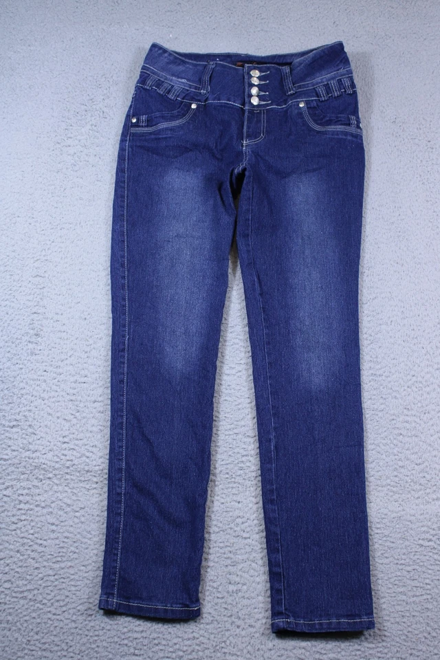 Jeans Fashion2Love para mujer 11 azules tiro medio ajustados lavado oscuro elástico denim 30x30 Foto 1 de 4