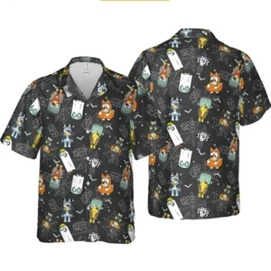 Halloween Bluey Hawaiian Button Down Shirt Unisex Adults S-5XL - Picture 1 of 2