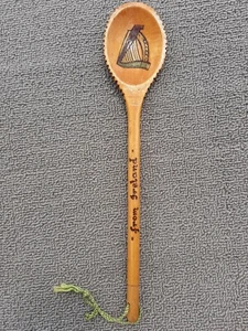 Hand Carved Wood Spoon Shallow Stirring Tasting 12" From Ireland Harp - Picture 1 of 8