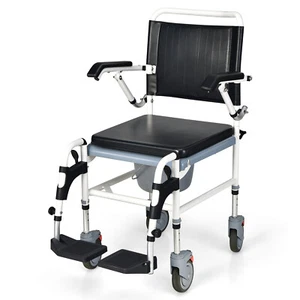 Goplus 4-in-1 Shower Commode Wheelchair W/ 4 Lockable Mute Wheels - Picture 1 of 11