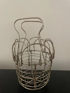 Antique French Silver Tone Wire Egg Basket Small Country Farm House - Picture 1 of 4