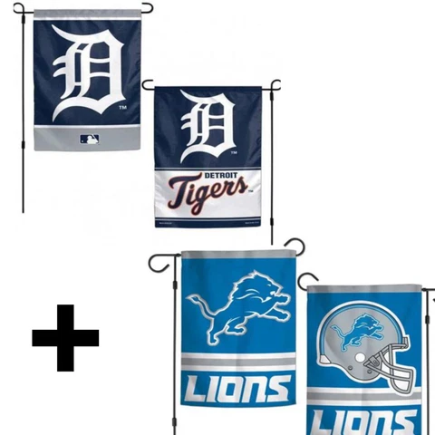 BOTH!  New Detroit Lions + Detroit Tigers 2 Sided Garden Flags Wincraft  S207 Cover