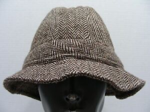 TOTES - Brown - Herringbone - Made in USA - Large Size Rain/Sun Cap Bucket Hat!