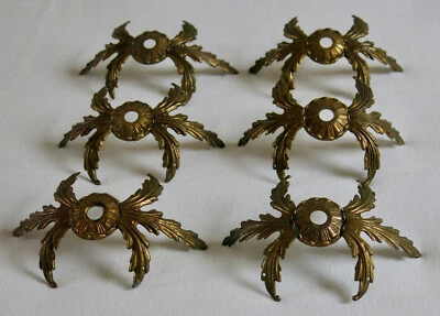 ROSACE LUSTRE,6 rosaces éléments lustre, lampe, ancien, métal bronze ameublement - Photo 1/4