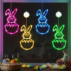 Easter Decorations Colorful Rabbits Window LED Lights W/ Suction Cup Hook 4 Pack - Picture 1 of 7