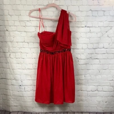 Sexy Vestido Jessica Simpson Un Hombro Drapeado Rojo Caliente Joyas Cóctel Fiesta, 4 Foto 1 de 4