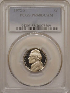 1972-S PCGS PR-68-DCAM Jefferson nickel 5 cents superb gem proof deep cameo PQ - Picture 1 of 9
