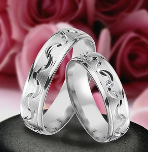 2 anillos de boda de plata con diamante real, grabado gratis, jl3-1 - Imagen 1 de 2