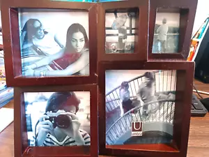 UMBRA DESKTOP PICTURE FRAME, BROWN LARGEST PHOTO IS 4" x 4", HOLDS 5 PHOTOS - Picture 1 of 5