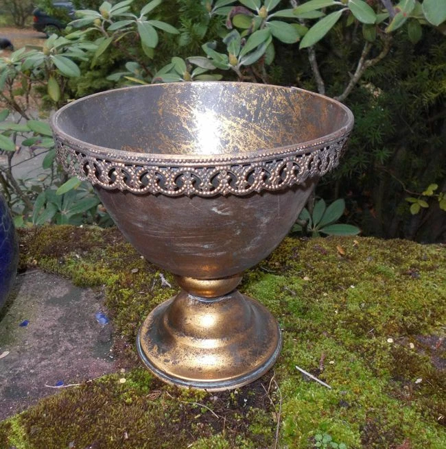 Verzierter Übertopf Amphore Pflanztopf Vase Schale Eisen Gold-Antik - Bild 1 von 1