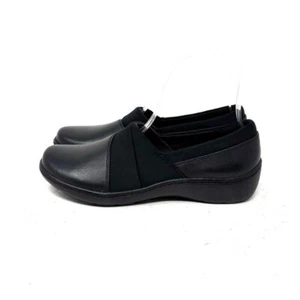 Clarks Black Leather Slip Ons Women's Size 6 - Picture 1 of 14