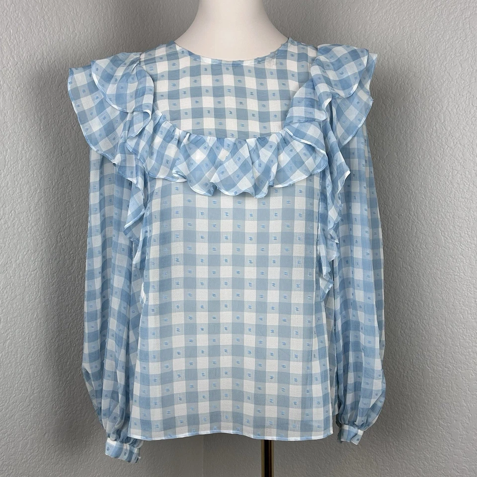 Blusa azul con volantes manga larga topshop para mujer talla 8 Foto 1 de 4