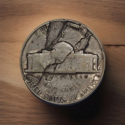 1944 Jefferson Nickel, Fine,  Major Defective Planchet Lamination Error - Image 1 of 2