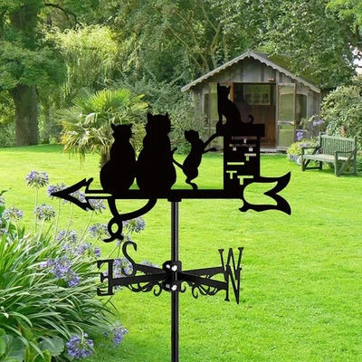 Cat Figurine Weather Vane Wind Direction Indicator Black Ornament Weathervane - Bild 1 von 4