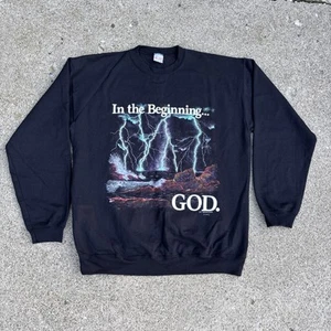 Vtg 2XL Sweatshirt California Casuals IN THE BEGINNING GOD Lightning 90s Jesus - Picture 1 of 18