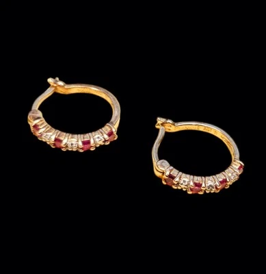Vintage Ross-Simons Ruby Topaz Gem Vermeil 925 Sterling Silver Hoop Earrings 3g - Image 1 of 4