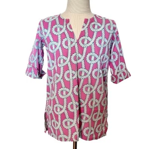 Gretchen Scott V Neck Shift Dress Nautical Bowline Rope Tunic Cotton Girls 4/6 - Picture 1 of 11