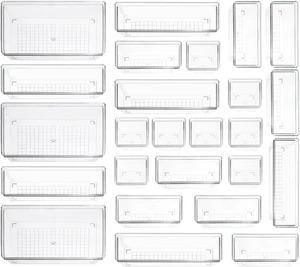 Klar Kunststoff Schublade Organizer Aufbewahrung - 25 Stck. 4 Größen Schreibtisch Bad Küche Orga - Bild 1 von 12