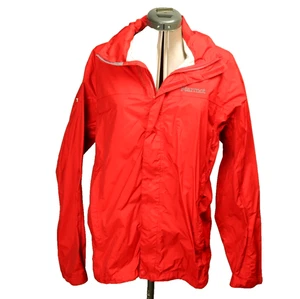 Marmot Hooded Rain Jacket FLAW Underarm Vents Full Zip & Hook & Loop Front Red M - Picture 1 of 24