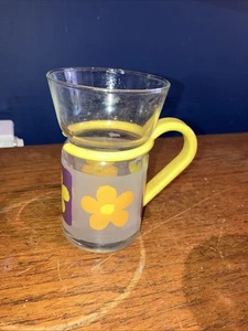Retro Vintage Glass Mug Floral Yellow Handle Hot drink - Picture 1 of 5