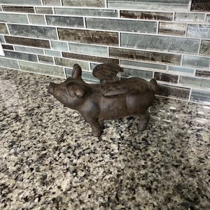Vintage Cast Iron Piggy Bank when pigs fly , heavy 7"x 4-1/2" Tall (Door Stop) - Picture 1 of 5